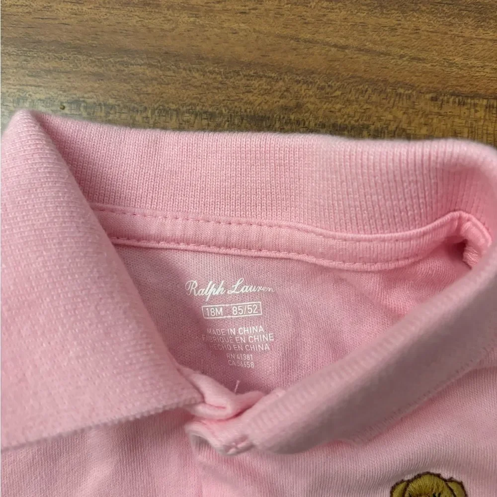 Ralph Lauren Polo Bear Baby embroidered Pink Short Sleeve Collared Dress